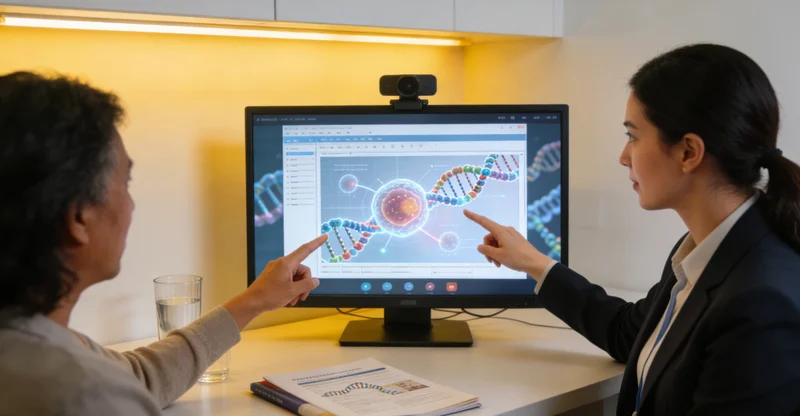 马尔康居民与医生共同查看基因检