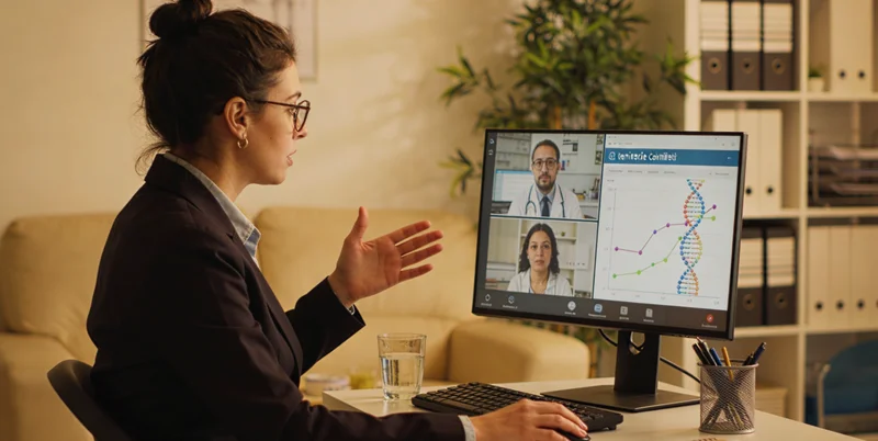 龙井遗传咨询师与患者绘制家系图