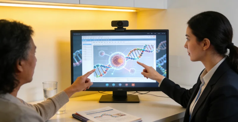 开平女性与家人在遗传咨询室交谈