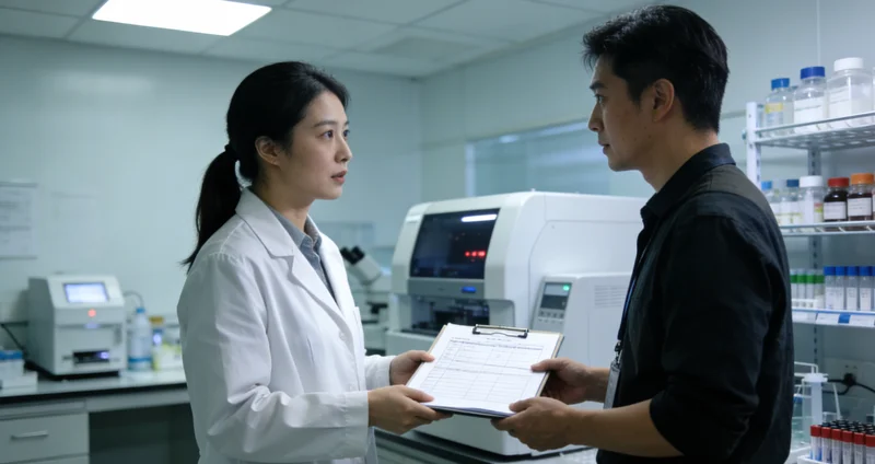 延吉女性与家人一起查看健康报告