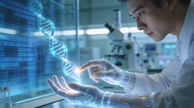 实验室技术人员进行基因测序操作示意