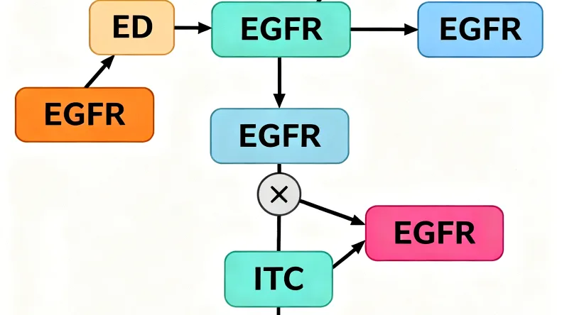 EGFR基因突变与靶向药物作用机制示意图