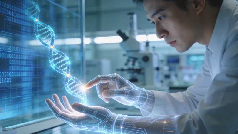 生物信息分析师在电脑前进行数据解读