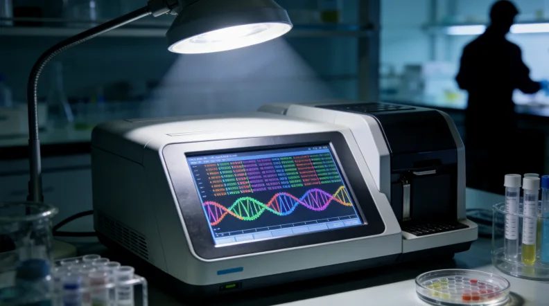 基因测序实验室内部高科技仪器工作状态