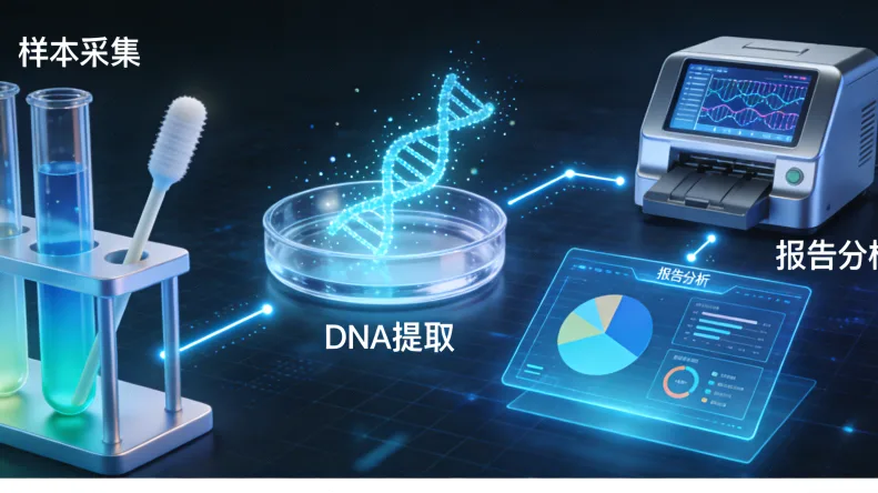 基因检测从采样到出报告全流程示意图