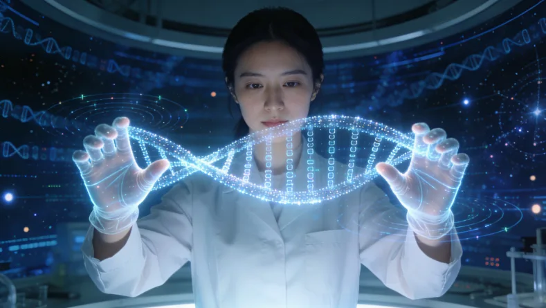 基因测序仪与数据分析流程示意图