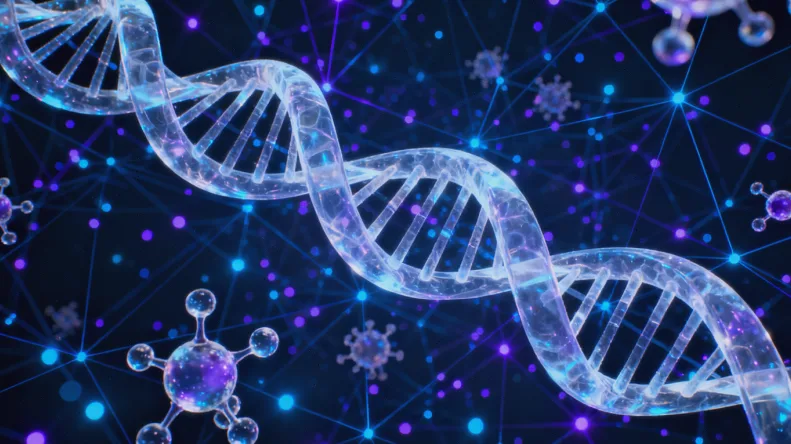 FISH检测原理示意图：荧光探针结合基因