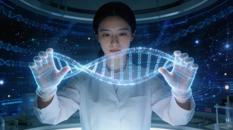 DNA双螺旋结构与基因位点示意图