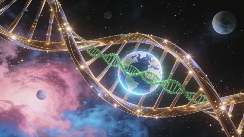 淋巴瘤细胞与基因双螺旋示意图