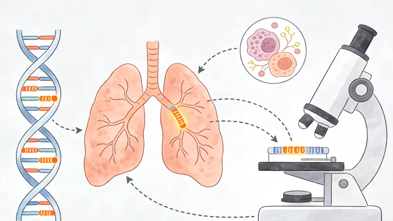 淋巴瘤细胞与基因双螺旋示意图