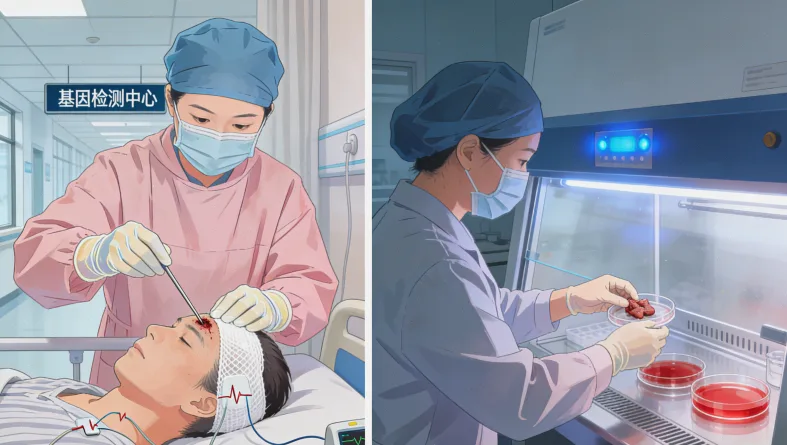 DNA双螺旋与肝癌细胞示意图