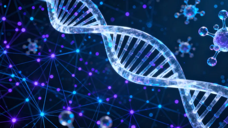 一位医生与患者共同观看基因检测报告并进行讲解的场景图