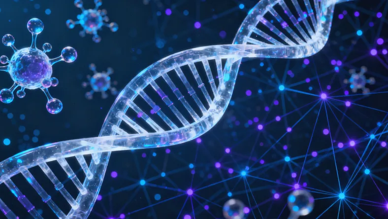 科学家观察DNA双螺旋结构模型