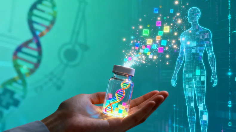 基因双螺旋与人物表情符号结合的创意图片