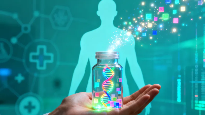 形象化的DNA双螺旋链与药物分子相互作用的示意图