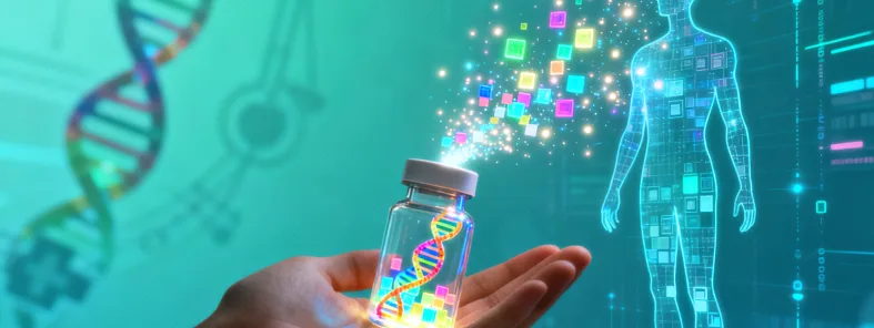 一张对比图：左边是体检报告单，右边是基因螺旋图谱