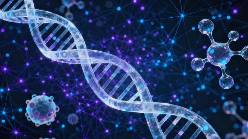 形象化的基因双螺旋与腭部发育示意图对比