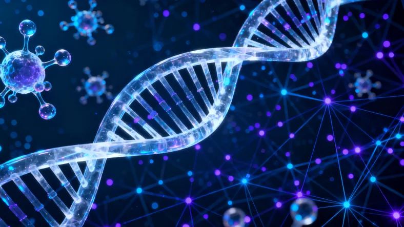 形象化的基因双螺旋结构，其中一段高亮标出